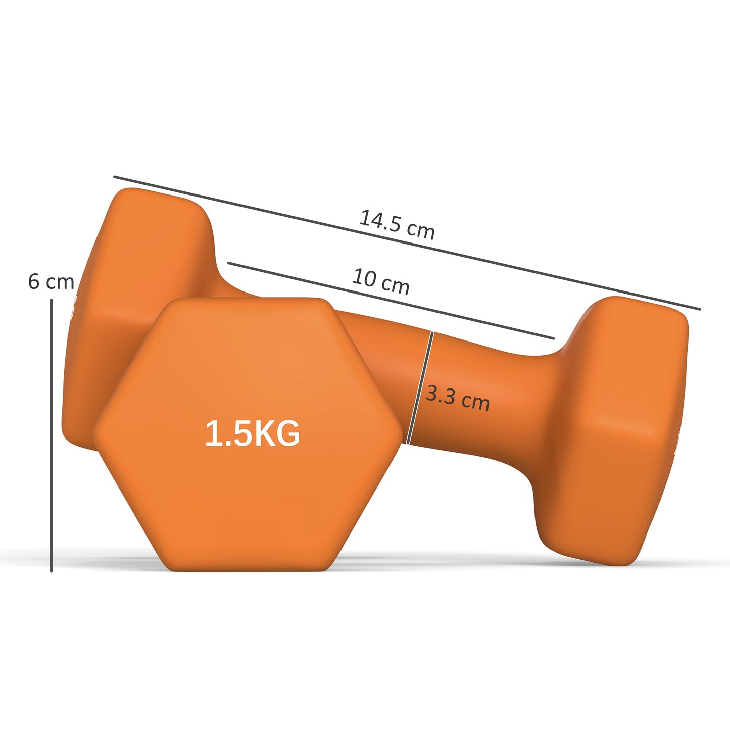 2 x 1.5kg Hexagonal Dumbbells Weights Set with Non-Slip Grip for Home Gym Workout, Orange-2