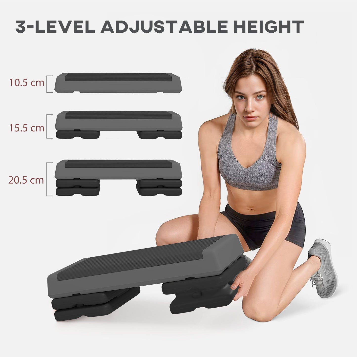 Adjustable Fitness Stepper with Non-Slip Surface for Home Gym Grey-3
