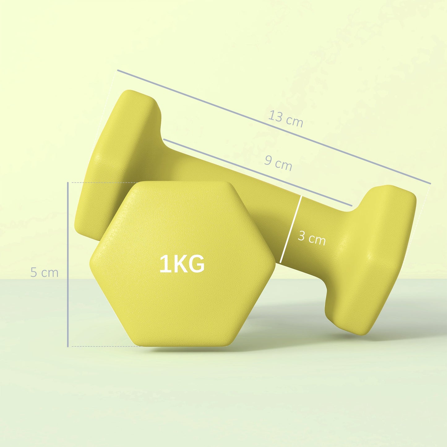2 x 1kg Hexagonal Dumbbells Weights Set with Non-Slip Grip for Home Gym Workout, Yellow-2