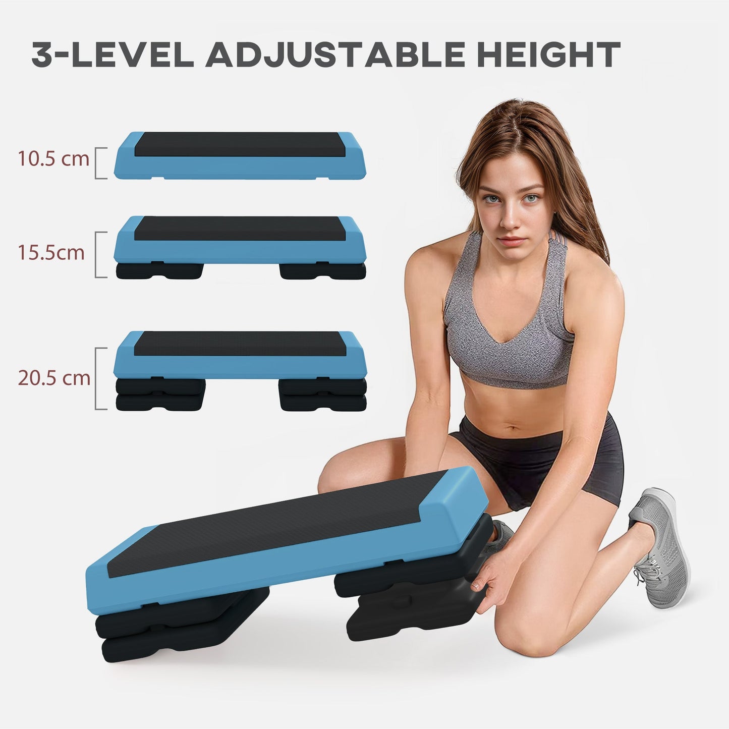 Adjustable Fitness Stepper with Non-Slip Surface - Light Blue-3