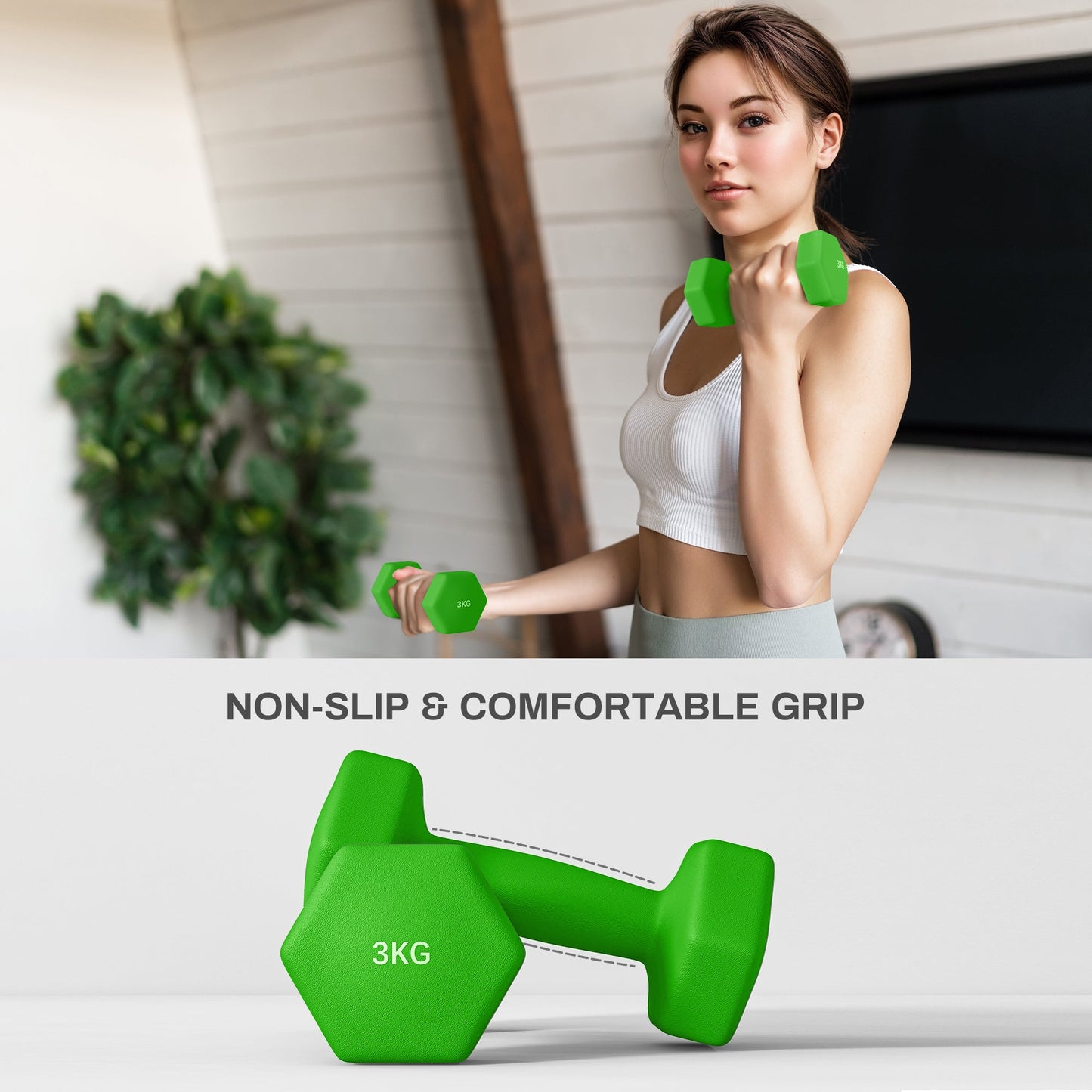6 Piece Dumbbell Set with Rack - Hexagonal Non-Slip Hand Weights-4