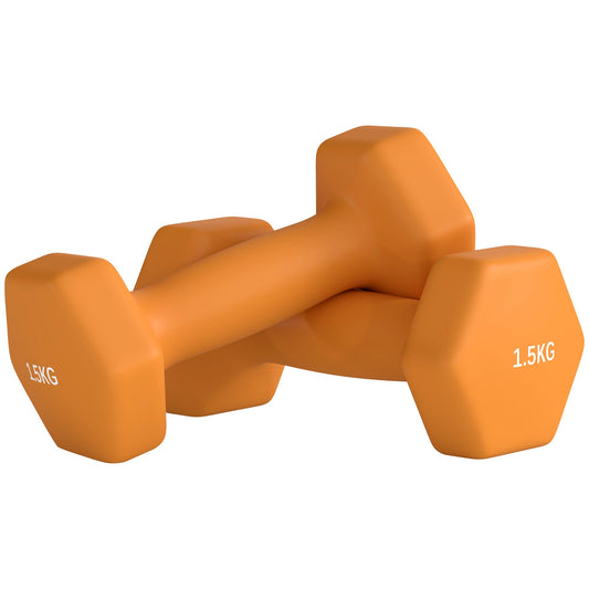 2 x 1.5kg Hexagonal Dumbbells Weights Set with Non-Slip Grip for Home Gym Workout, Orange-0