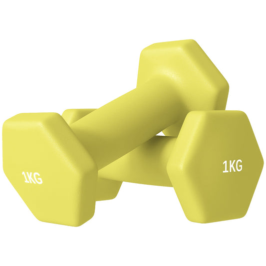 2 x 1kg Hexagonal Dumbbells Weights Set with Non-Slip Grip for Home Gym Workout, Yellow-0