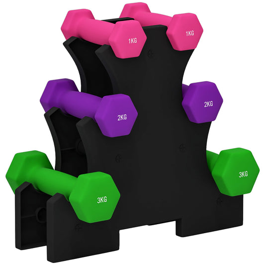 6 Piece Dumbbell Set with Rack - Hexagonal Non-Slip Hand Weights-0